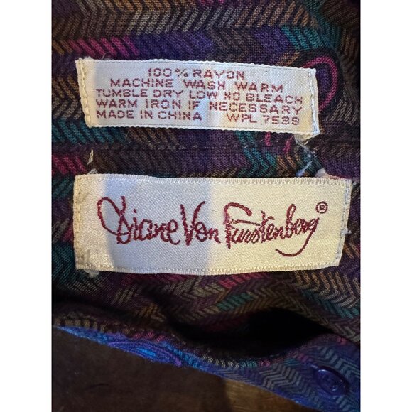 Diane Von Furstenberg Shirt Women 16 Purple‎ Paisley Retro Vintage Button Down - Picture 9 of 10